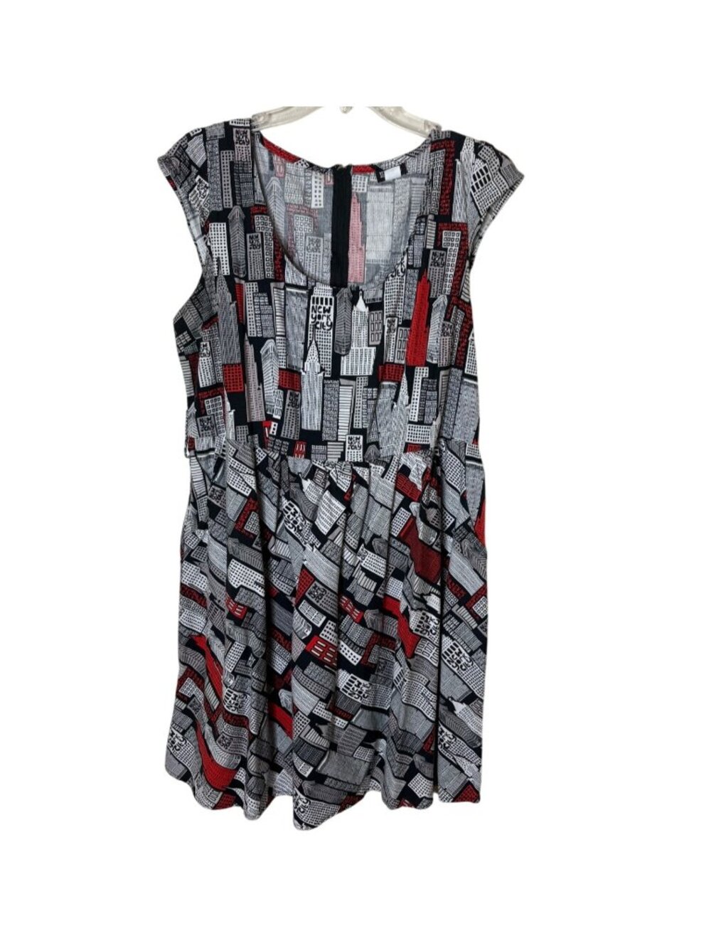 Retrolicious 1X New York City Skyline Print Fit Flare Dress Black Red USA